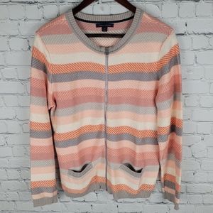 TOMMY HILFIGER | cotton blend knit striped zip cardigan